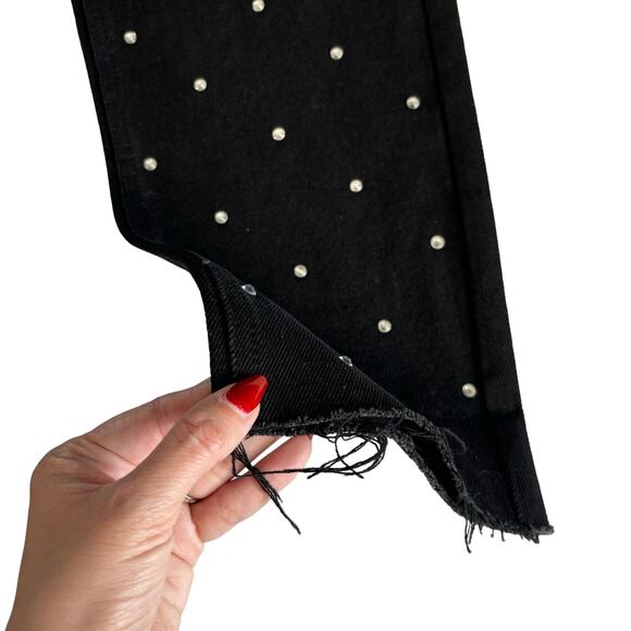 Simple Society Black Rhinestone Straight Leg Super High Rise Button Fly Jeans - Picture 8 of 11